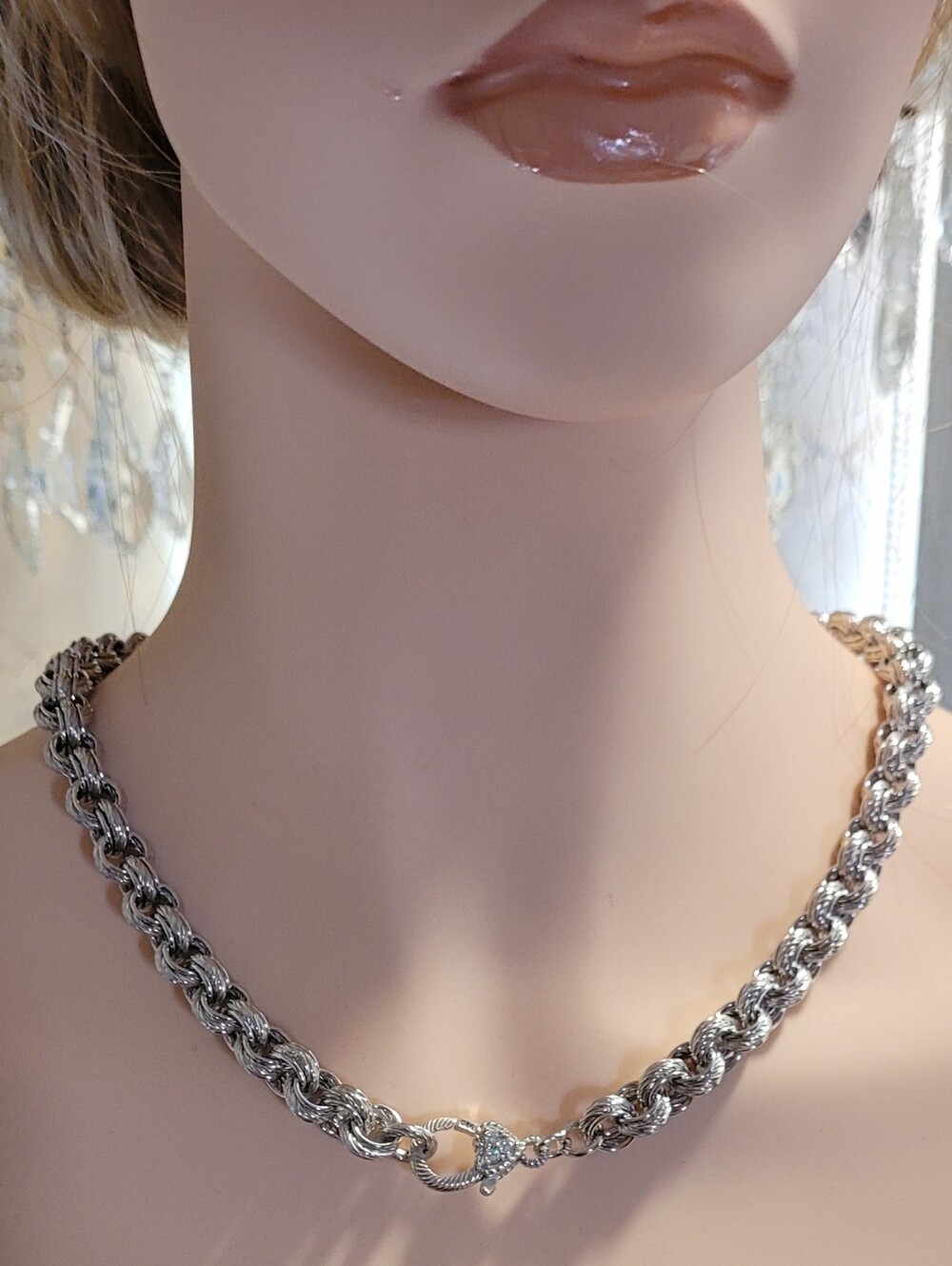 Judith Ripka White Cubic Zirconia PremiumSterling Silver Textured Rope Necklace